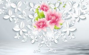 Tranh Hoa trắng trang trí 161TL – File gốc in tranh tường tranh lụa 3D