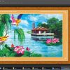 Hoa Sen lá Liễu rủ mặt hồ 214 - file gốc PSD tranh phong cảnh