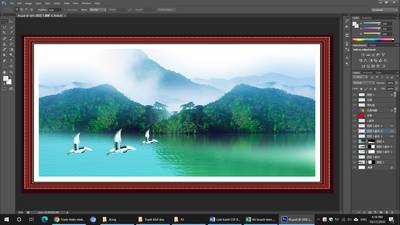 File Tranh Sơn Thủy sông núi 43 - File gốc PSD tranh phong cảnh