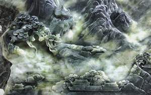 Tranh Ngọc Sông Núi Cây Tùng 371 - File gốc tranh Giả Ngọc trang trí