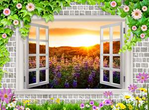 Cửa Sổ Mặt trời Vườn Hoa Violet 443 - File gốc tranh tường 3D