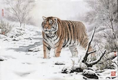 File tranh Hổ Trong Rừng Tuyết 472 – File gốc tranh Thủy Mặc