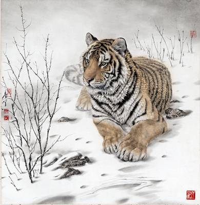 File tranh Hổ Trong Rừng Tuyết 474 – File gốc tranh Thủy Mặc