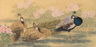 File tranh Chim Công Hoa Mẫu Đơn 492 – File gốc Tranh Thủy Mặc