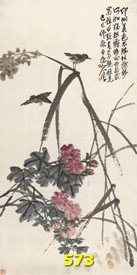 Đôi Chim Trên cành Hoa Hồng 573 – File gốc Tranh Hoa Cỏ