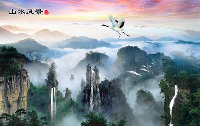 Chim Hạc Mây và Núi 691 – File gốc JPG Tranh Phong Cảnh