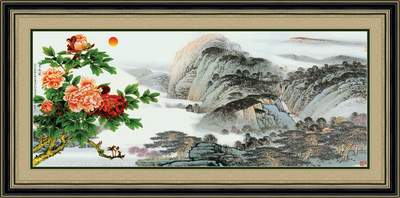 Tranh Sông Núi Hoa Mẫu Đơn 719 – File gốc JPG Tranh Phong Cảnh