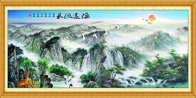 Tranh Nai Hạc trên Núi Rừng 822 – File gốc PSD Tranh Phong Cảnh